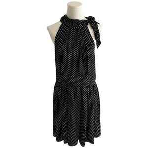EXPRESS‎ Black White Polka Dot Dress Tie Shoulder Mini Sleeveless size 12 Summer